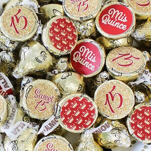 Quinceañera stickers red and gold for chocolate kisses quinceanera favors mis quince decorations 15th birthday party girl table decoration centerpiece