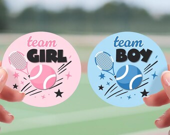 Stickers Revelación Género Tenis – Team Niño o Niña Votación, Sirve la Sorpresa, 1.75" Redondo, 40 Unidades