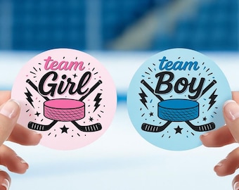 Hockey Gender Reveal Stickers Team Boy or Team Girl Party Voting Labels for He or She Announcement, 20 girl stickers, 20 boy stickers