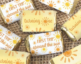 First Trip Around the Sun Birthday Candy Wrapper for Miniature Chocolates, 45ct, 1st Birthday Decorations and Favors, Turning One Birthday