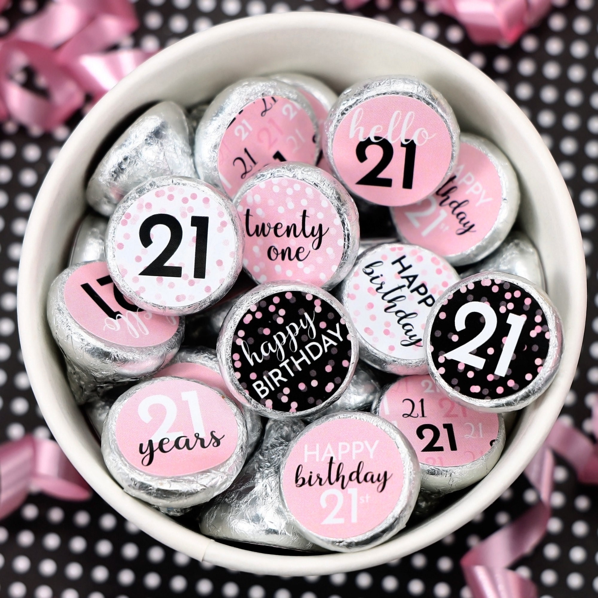 108 Twenty One 21st Birthday Party Favors Hershey Kiss Labels Candy  Wrappers