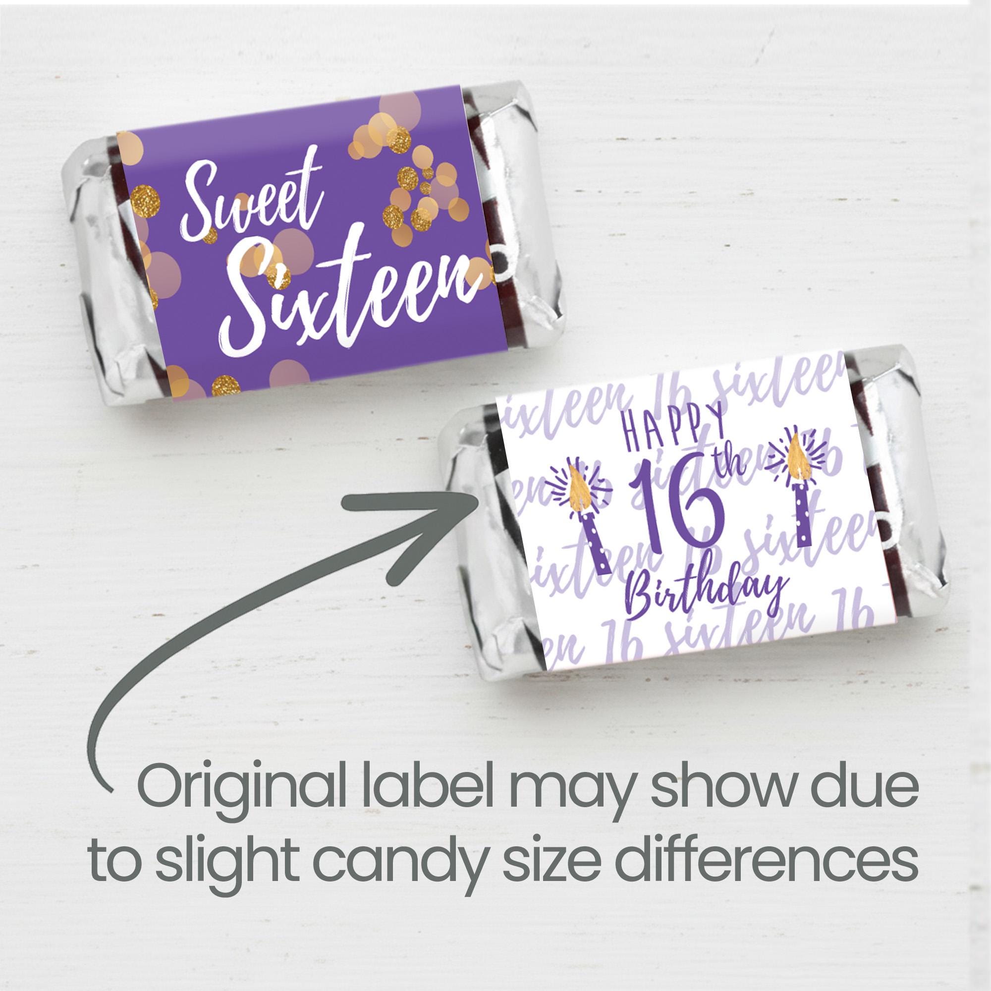 Sweet 16 Purple and Gold Candy Bar Wrappers, Happy Sweet Sixteenth ...