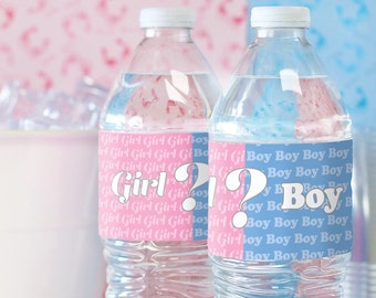 Baby Gender Reveal Water Bottle Labels - Pink & Blue, 20ct Waterproof Stickers