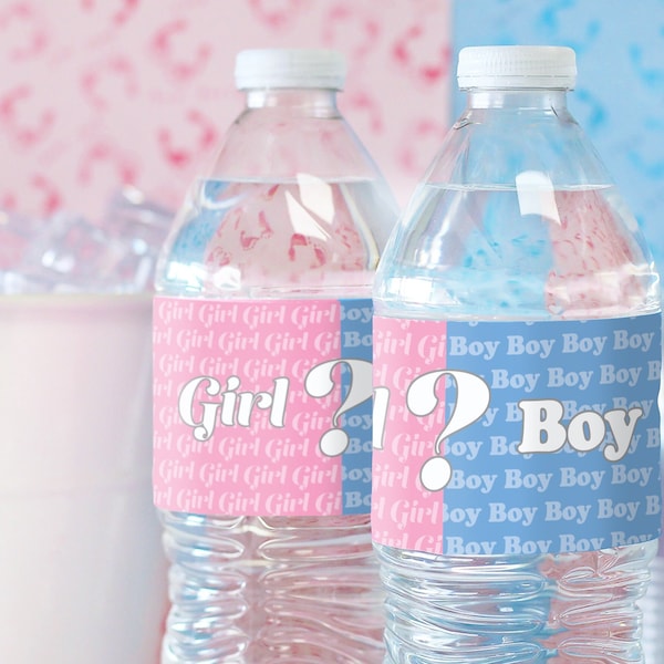 Baby Gender Reveal Party Water Bottle Labels -Boy or Girl, 24ct | Waterproof Pink and Blue Stickers. Gender Reveal Decoration, Party Favor