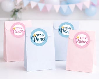 Pegatinas para revelar el sexo del bebé, Equipo Príncipe o Princesa - 40 unidades, redondas de 4,4 cm (1,75 pulgadas)