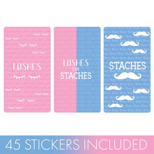 Baby Gender Reveal Candy Bar Wrappers - Lashes Or Staches Design, 45 Stickers
