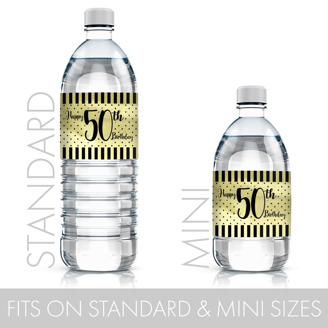50th Birthday Water Bottle Labels Black and Gold 50th - Etsy