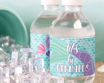 Let's Be Mermaids Birthday Party Water Bottle Labels, Under The Sea Mermaid Theme, Girl Birthday Party - 24 Stickers Waterproof