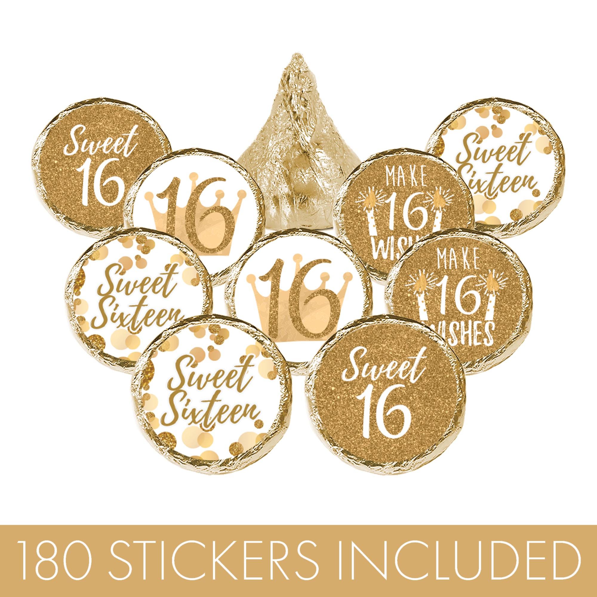 Sweet 16 Birthday Party Favors Stickers Fit on Chocolate Kisses White ...