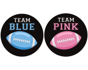 Stickers Revelación Género Fútbol – Team Rosa vs. Team Azul, Votación Niño o Niña, 1.75" Redondo, 40 Unidades