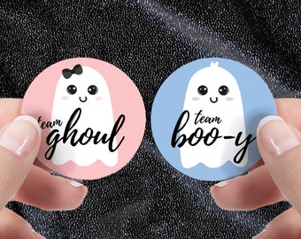 Halloween Gender Reveal Stickers - Team Boo-y or Team Ghoul, Ghost Baby Gender Reveal, Pink and Blue Spooky Fall Party Decor - 40 Labels