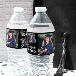 Personalized Photo Graduation Water Bottle Stickers Favors Image Name Year Stickers Labels - Class of 2024 Grad Party Decoration Waterproof