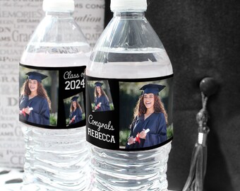 Personalized Photo Graduation Water Bottle Stickers Favors Image Name Year Stickers Labels - Class of 2024 Grad Party Decoration Waterproof