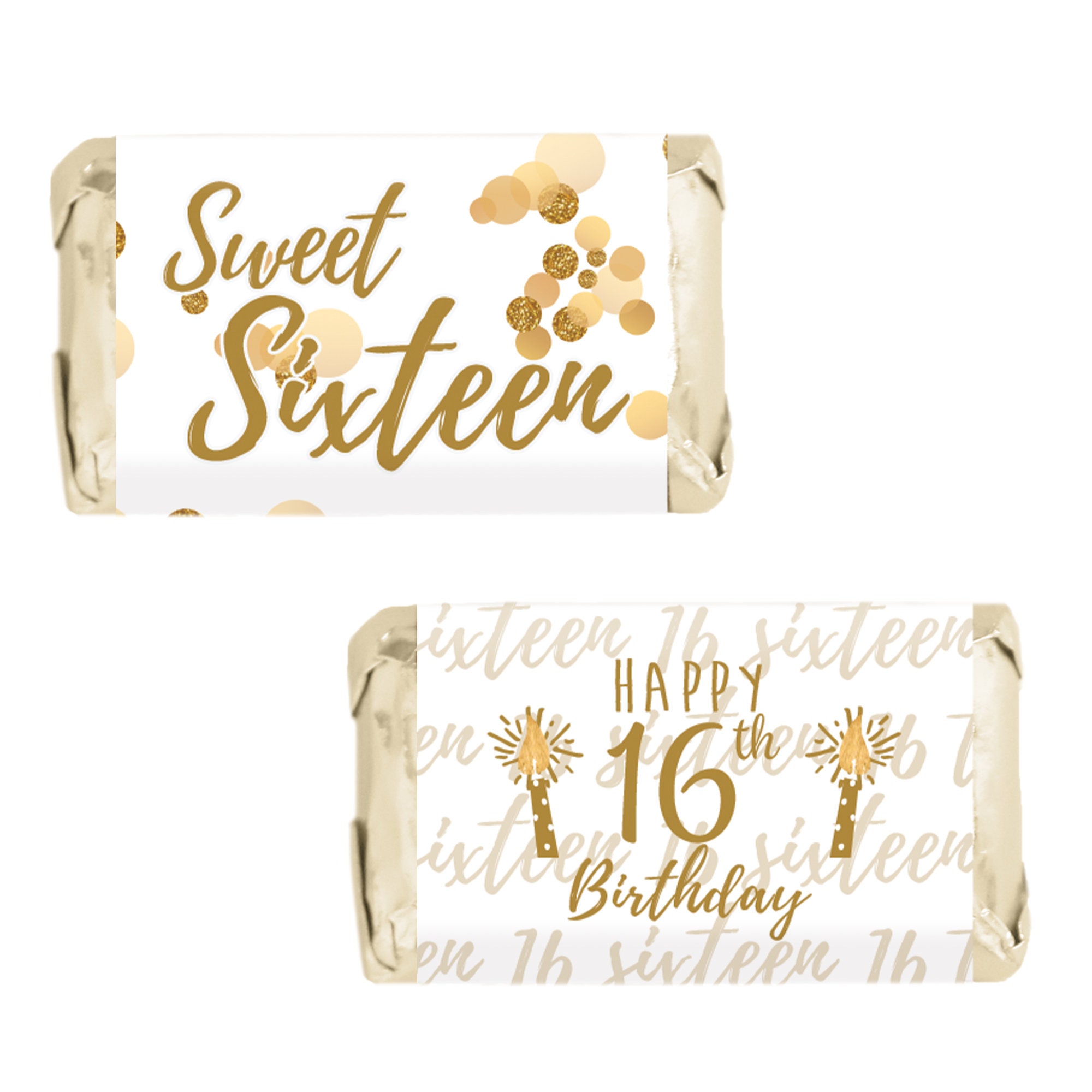 Sweet 16 Party Favors White and Gold - Miniature Chocolate Bar Wrapper ...