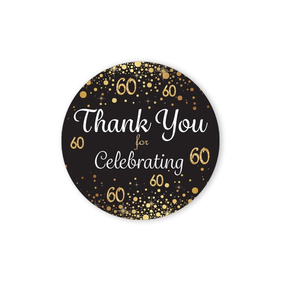 60th Birthday Thank You Stickers 1.75 Black and Gold - Etsy