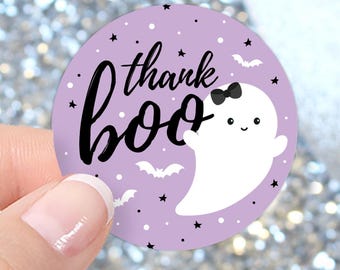 Purple Little Boo is Almost Due Girl Baby Shower Thank You Stickers, It's a Ghoul Halloween Fall Baby Shower Thank Boo Envelope Seals - 40ct