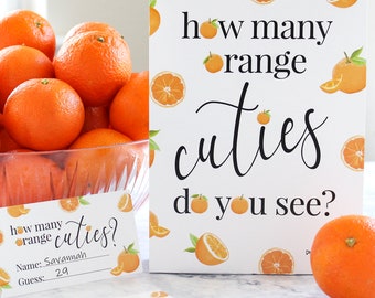 How Many Little Cuties Guessing Game - Orange Clementines Baby Shower or Birthday Party Game - Party Activity Icebreaker - 30 Player Cards