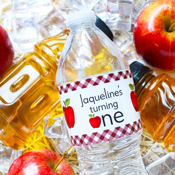 Personalized Apple Farmhouse 1st Birthday Water Bottle Labels - Rustic Fall Table Decorations - Custom Child Birthday Refreshments - 24ct Il_570xn