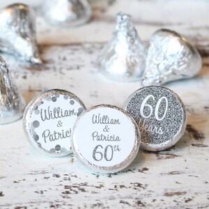 Personalized Wedding Anniversary Stickers for Chocolate Kisses Customize Party Favors 60th Diamond, 25th Silver, 70th Platinum, 10th Tin Bild 6