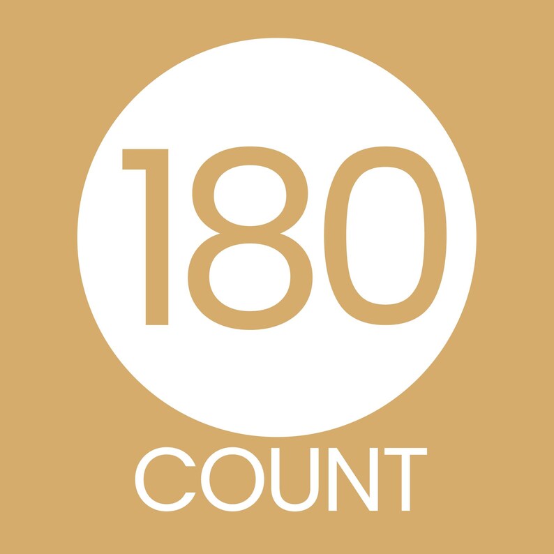 May include: A white circle with the number "180" in large, bold, white font. Below the number, the word "COUNT" is written in white, all-caps letters. The background is a solid, muted gold color.