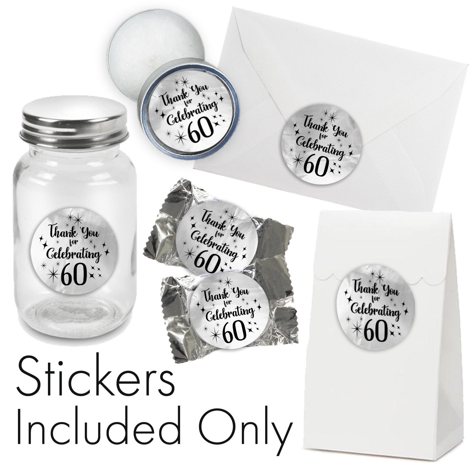 60th Happy Birthday Party Favors Black and Silver 60th Thank Etsy