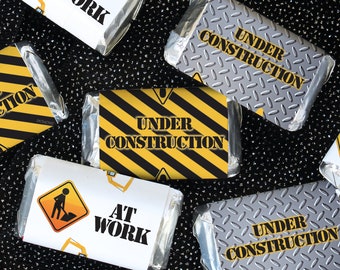 Under Contruction Mini Candy Bar Labels, 45 Stickers | Hard Hats - Diggin It - Caution Tape Themed Birthday Favors and Decor | Boy Birthday