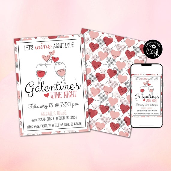Galentine's Wine Party Invitation, Digital Invite Girls Night Galentines Day Feb 13, Instant Editable Template, Let's Wine about Love Il_570xn
