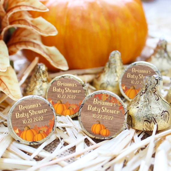 Personalized Little Pumpkin Party Favor Stickers, Rustic Little Pumpkin Baby Shower Labels - Invitation Envelope Seals, Chocolate Kiss Il_570xn