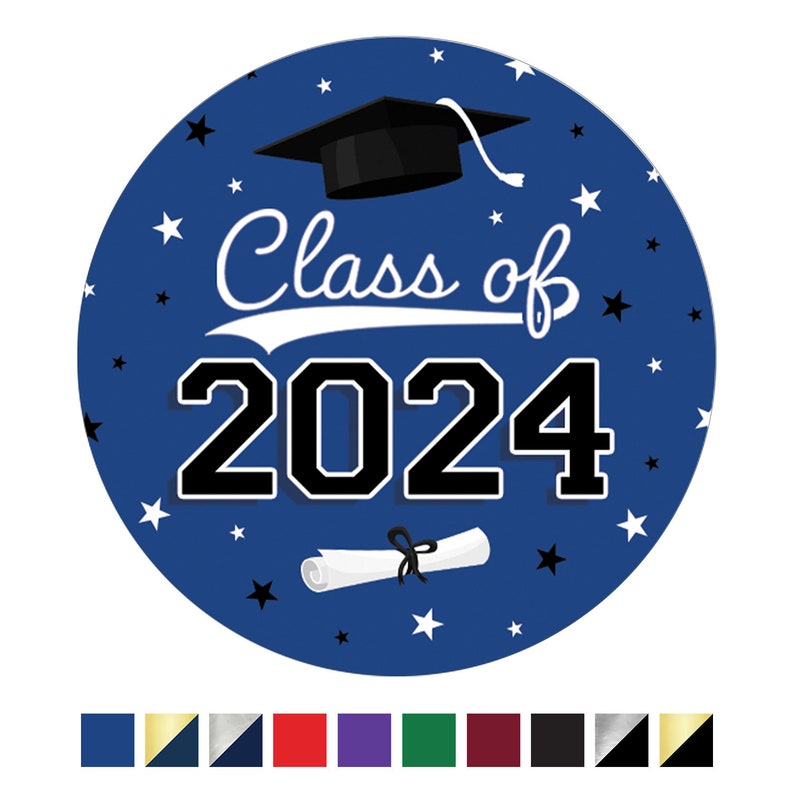 2024 Graduation Stickers 1.75 Circle Envelope Seals Party Favor Bag Labels Class of 2024 Stickers for Favors 10 School Colors image 3