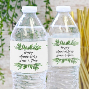 Personalized Greenery Water Bottle Labels, Custom Text Waterproof Stickers for Wedding and Bridal Shower - Eucalyptus Garden Theme Favors