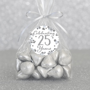 25th Anniversary Favor Stickers – Silver Anniversary Round Labels 1.75” – 40 Count – Wedding or Business Anniversary Party Decorations