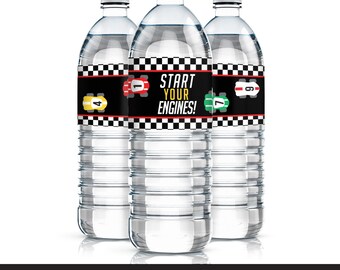 100 Race Car Kids Party Water Bottle Labels Birthday Decor Party Easy To Use