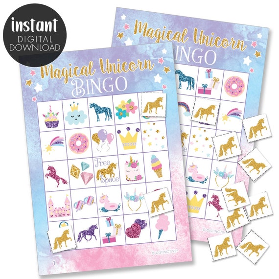 Kids Printable Bingo Unicorn-Themed Birthday | Digital Instant Download ...