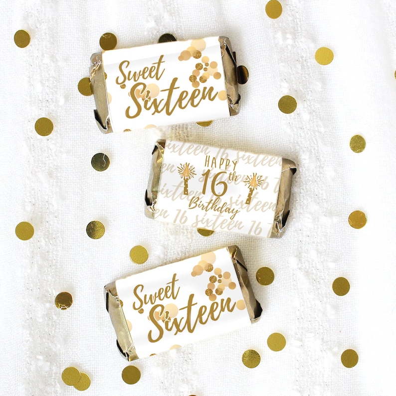 Sweet 16 Party Favors White and Gold - Miniature Chocolate Bar Wrapper ...