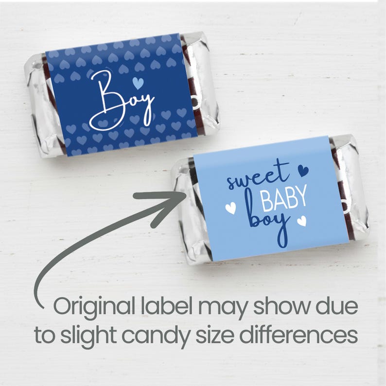 It's a Boy Blue Baby Shower Candy Wrapper for Miniatures Chocolate Bars, 42 Stickers, Navy Blue Sweet Baby Boy Baby Shower Labels image 3