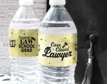 Black and Gold Law School Graduation Water Bottle Labels, Waterproof Water Bottle Wrappers, 2026 Law Grad Party Stickers, 20ct