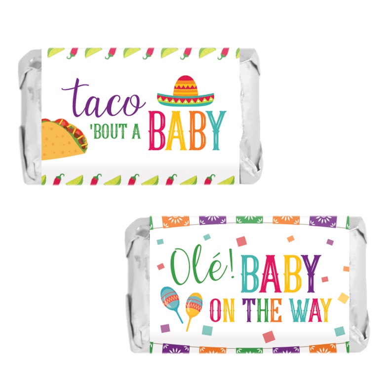 Taco 'bout a Baby Shower Mini Candy Bar Wrapper Stickers, 45ct Fiesta Baby Gender Reveal Decoration Mexican Themed Favor Couples Party image 2
