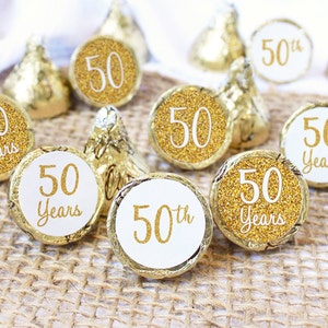 50th Anniversary Chocolate Kiss Stickers, 180ct - 50th Anniversary Decorations - Golden Anniversary Gifts - 50th Anniversary Party Favors