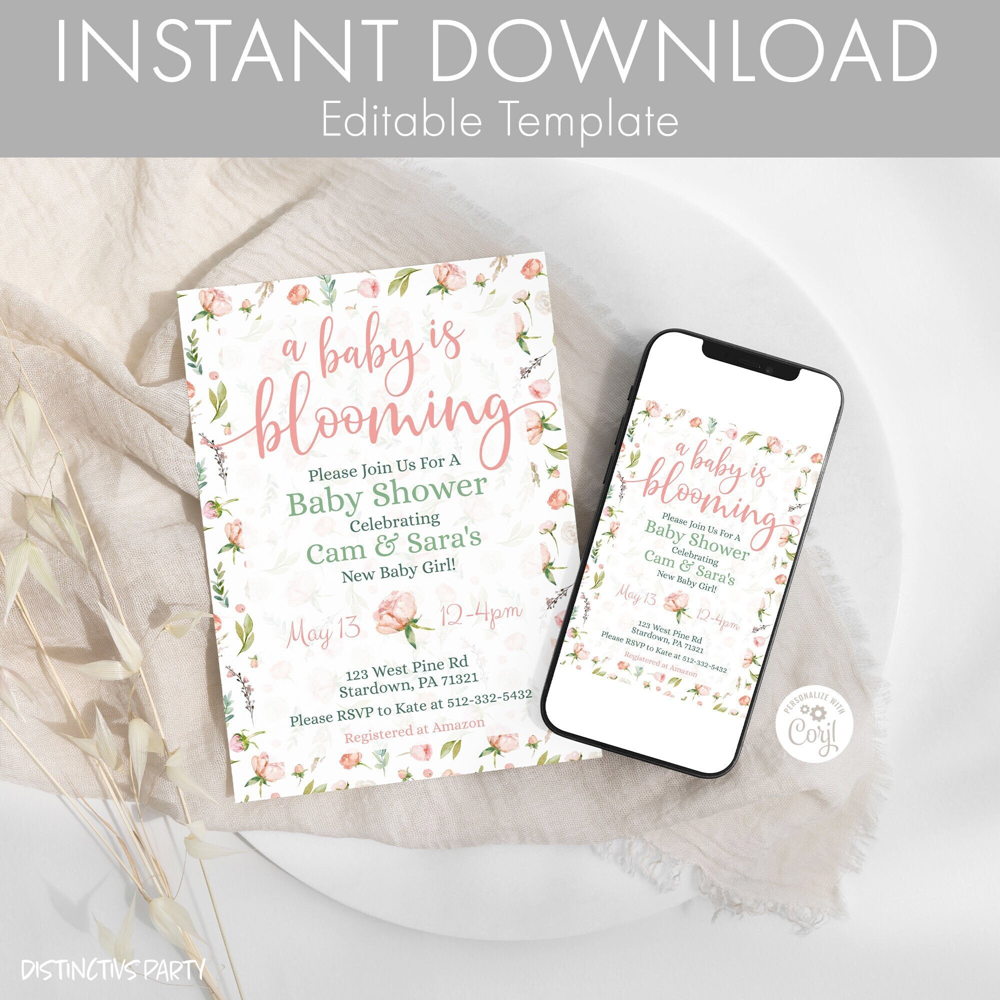Buy A Baby Is Blooming Baby Shower Printable Invitation Pink.