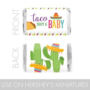 Taco 'bout a Baby Shower Mini Candy Bar Wrapper Stickers, 45ct Fiesta Baby Gender Reveal Decoration Mexican Themed Favor Couples Party image 4