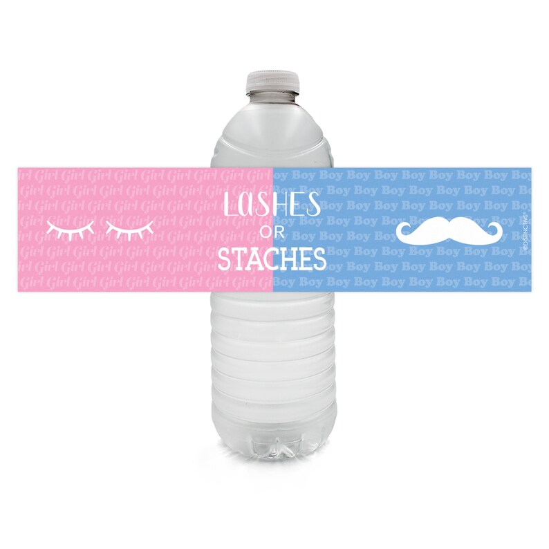 24 Gender Reveal Baby Shower Labels - Team Staches / Team Lashes - 2" Round