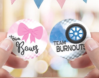 Fiesta de revelación de género de bebé Burnouts o Lazos - Equipo Lazos o Equipo Burnouts - Rosa y Azul, Pegatinas de votación para niño o niña Neumáticos o Lazos para el cabello - 40