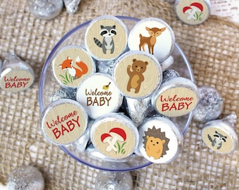Woodland Baby Shower Decorations, Woodland Animals Baby Shower Favor, Gender Neutral Baby Shower Theme, Stickers for Chocolate Kisses 180ct