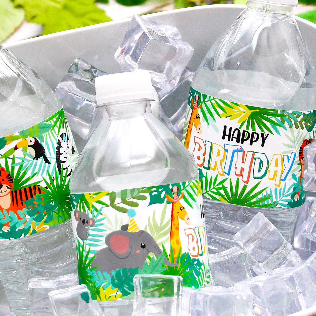 Jungle Animals Birthday Water Bottle Labels 24 Sticker Wrappers for ...