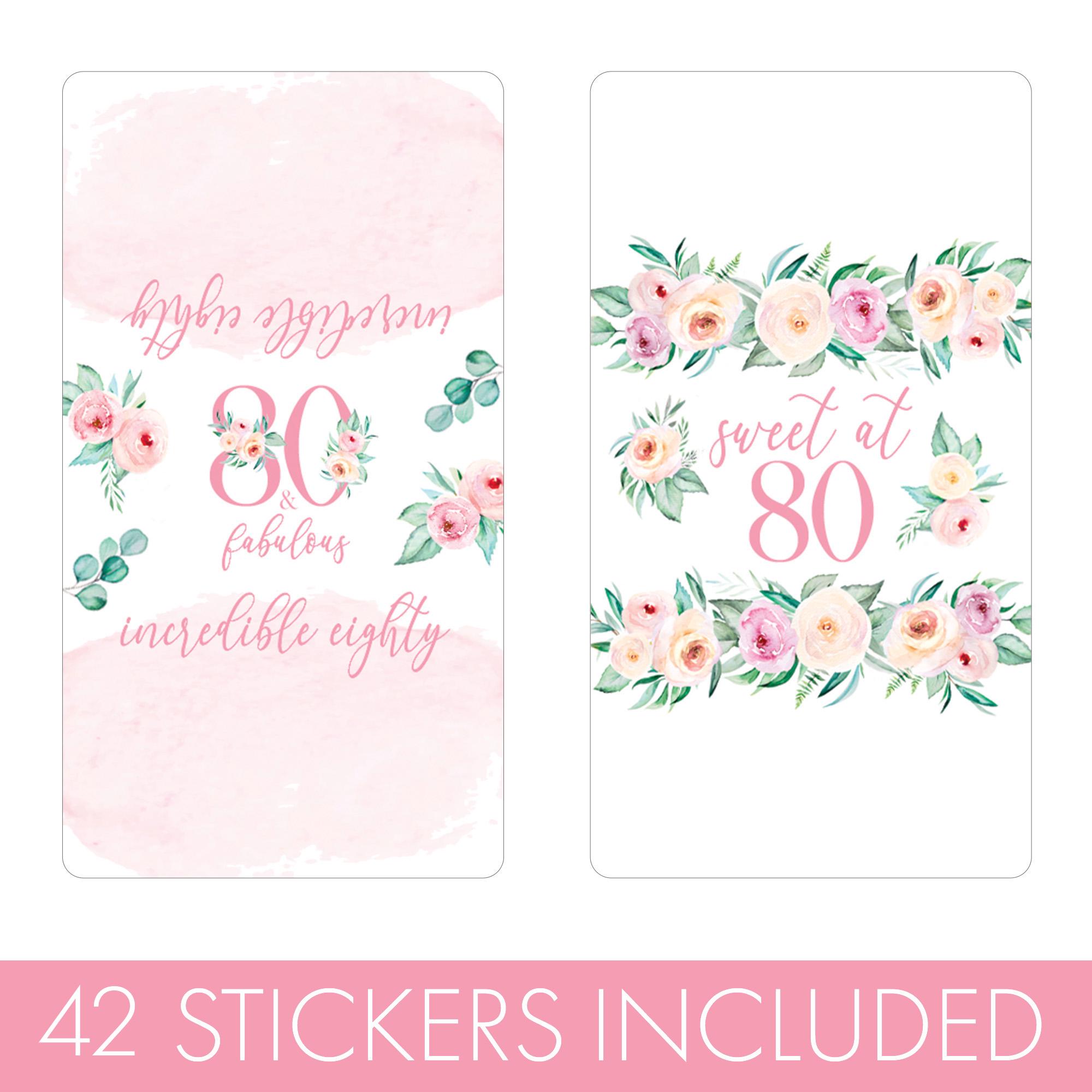 Pink Floral 80th Birthday Mini Chocolate Bar Favor Stickers, Eighty and ...