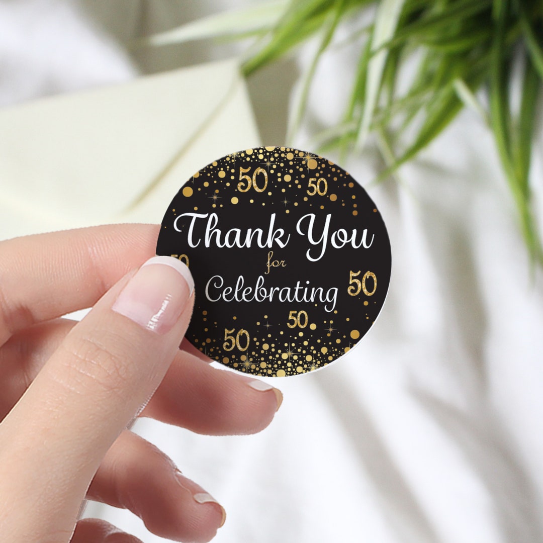 50th Birthday Thank You Stickers 1.75 Black and Gold - Etsy