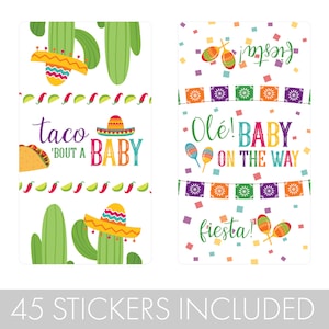 Taco 'bout a Baby Shower Mini Candy Bar Wrapper Stickers, 45ct Fiesta Baby Gender Reveal Decoration Mexican Themed Favor Couples Party image 3