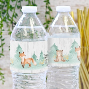Woodland Baby Shower Favors - Watercolor Woodland Water Bottle Labels, 20ct - Baby Shower Party Decorations - Forest Friend Animal Favors