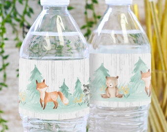 Woodland Baby Shower Favors - Watercolor Woodland Water Bottle Labels, 24ct - Baby Shower Party Decorations - Forest Friend Animal Favors