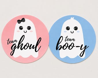 Halloween Gender Reveal Stickers - Team Boo-y or Team Ghoul, Ghost Baby Gender Reveal, Pink and Blue Spooky Fall Party Decor - 40 Labels